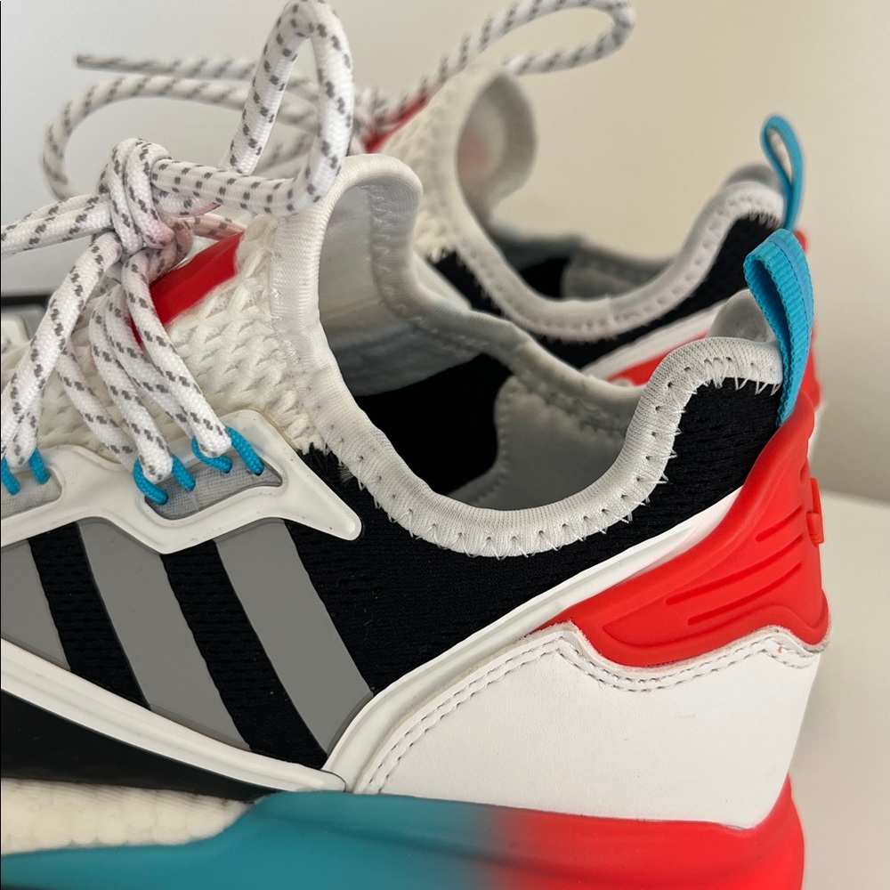 Adidas ZX 2K Boost Black and White Sneakers with Red and Blue Accents - Picture 4 of 14